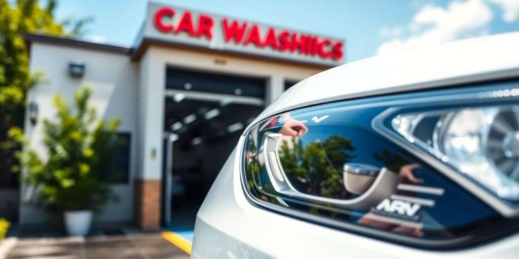 Shiny car at a professional car wash location.